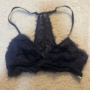 Navy racer back lace crochet bralette